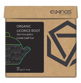 Elixings Organic Licorice Root Glycrrhiza Glabra Loose Leaf Cut  Box  227 grams